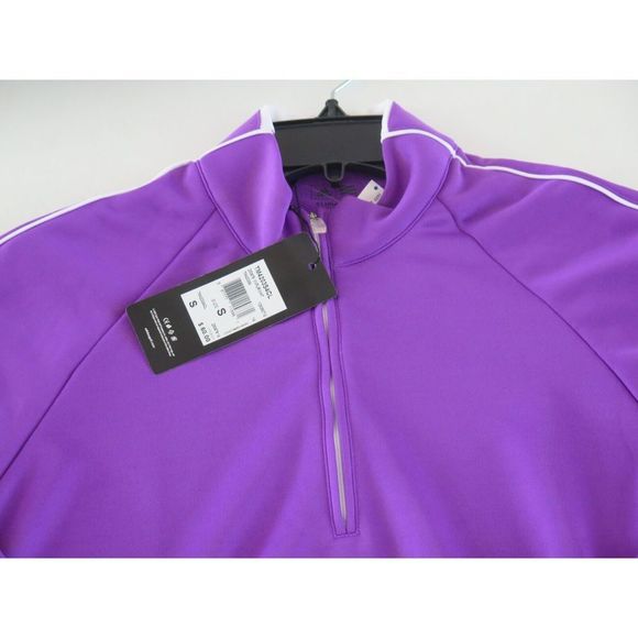 adidas Men's Sz S Vivid Purple 3 Stripe Piped 1/4 Zip Pullover Golf Shirt - Picture 3 of 7